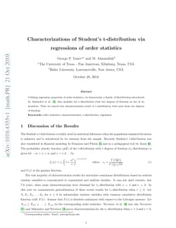 Characterizations of Student's t-distribution via regressions of order
  statistics