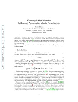 Converged Algorithms for Orthogonal Nonnegative Matrix Factorizations