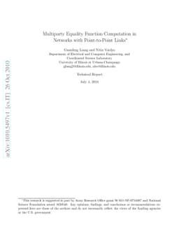 Multiparty Equality Function Computation in Networks with Point-to-Point
  Links