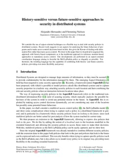 History-sensitive versus future-sensitive approaches to security in
  distributed systems