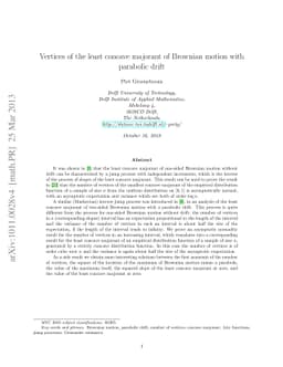 Vertices of the least concave majorant of Brownian motion with parabolic
  drift
