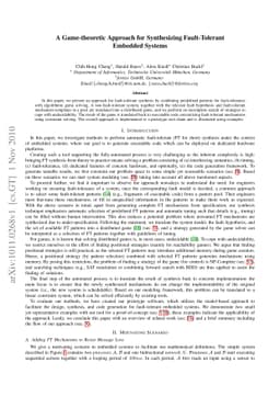 A Game-theoretic Approach for Synthesizing Fault-Tolerant Embedded
  Systems