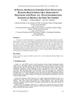 A Novel Approach Towards Cost Effective Region-Based Group Key Agreement
  Protocol for Peer - to - Peer Information Sharing in Mobile Ad Hoc Networks