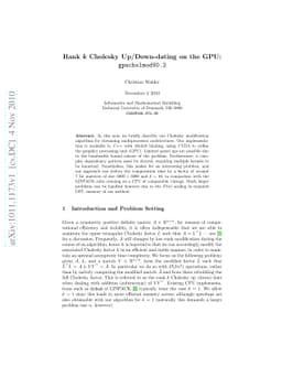 Rank k Cholesky Up/Down-dating on the GPU: gpucholmodV0.2