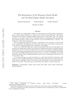 Equivalence of the Random Oracle Model and the Ideal Cipher Model,
  Revisited