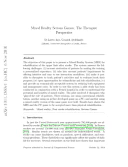 Mixed Reality Serious Games: The Therapist Perspective