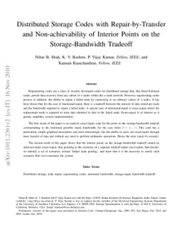 Distributed Storage Codes with Repair-by-Transfer and Non-achievability
  of Interior Points on the Storage-Bandwidth Tradeoff