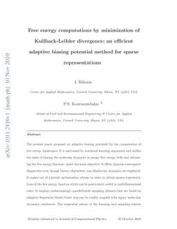 Free energy computations by minimization of Kullback-Leibler divergence:
  an efficient adaptive biasing potential method for sparse representations