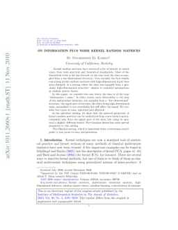 On information plus noise kernel random matrices