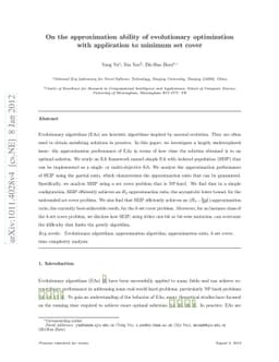 On the approximation ability of evolutionary optimization with
  application to minimum set cover