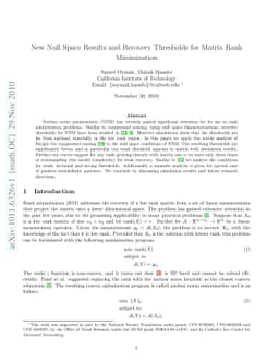New Null Space Results and Recovery Thresholds for Matrix Rank
  Minimization