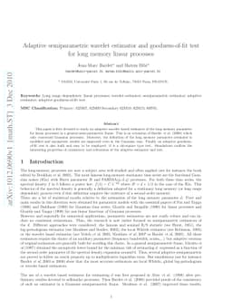 Adaptive semiparametric wavelet estimator and goodness-of-fit test for
  long memory linear processes