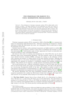 Two Proposals for Robust PCA using Semidefinite Programming