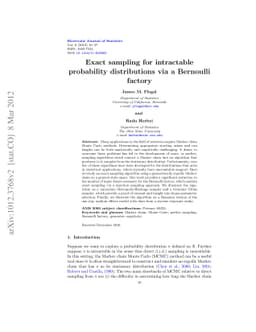 Exact sampling for intractable probability distributions via a Bernoulli
  factory