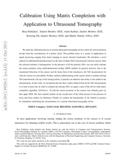 Calibration Using Matrix Completion with Application to Ultrasound
  Tomography