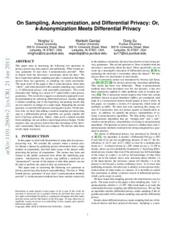 On Sampling, Anonymization, and Differential Privacy: Or,
  k-Anonymization Meets Differential Privacy