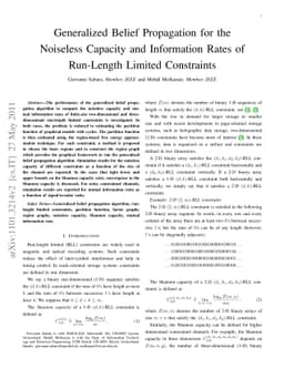 Generalized Belief Propagation for the Noiseless Capacity and
  Information Rates of Run-Length Limited Constraints