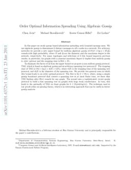 Order Optimal Information Spreading Using Algebraic Gossip