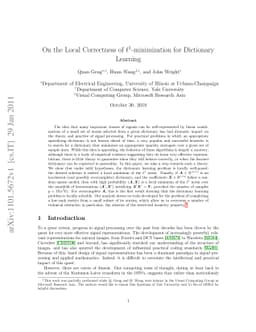 On the Local Correctness of L^1 Minimization for Dictionary Learning