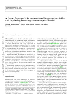 A linear framework for region-based image segmentation and inpainting
  involving curvature penalization
