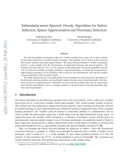 Submodular meets Spectral: Greedy Algorithms for Subset Selection,
  Sparse Approximation and Dictionary Selection