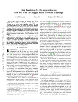 Link Prediction by De-anonymization: How We Won the Kaggle Social
  Network Challenge