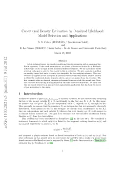 Conditional Density Estimation by Penalized Likelihood Model Selection
  and Applications