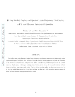 Fitting Ranked English and Spanish Letter Frequency Distribution in U.S.
  and Mexican Presidential Speeches