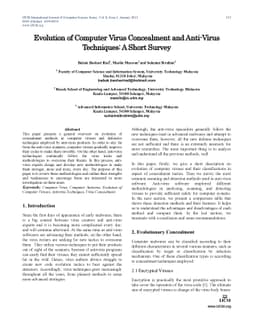 Evolution of Computer Virus Concealment and Anti-Virus Techniques: A
  Short Survey