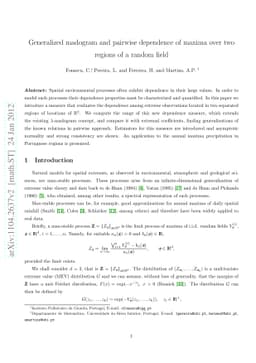 Generalized madogram and pairwise dependence of maxima over two regions
  of a random field
