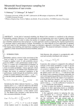 Metamodel-based importance sampling for the simulation of rare events