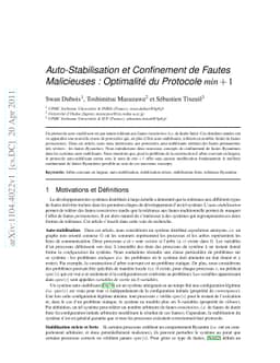 Auto-Stabilisation et Confinement de Fautes Malicieuses : Optimalité
  du Protocole min+1