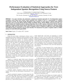 Performance Evaluation of Statistical Approaches for Text Independent
  Speaker Recognition Using Source Feature