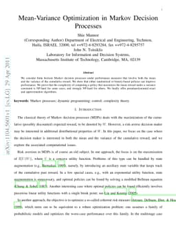 Mean-Variance Optimization in Markov Decision Processes