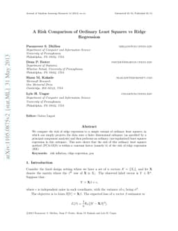 A Risk Comparison of Ordinary Least Squares vs Ridge Regression