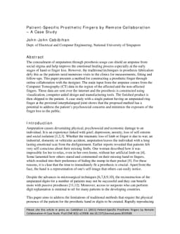 Patient-Specific Prosthetic Fingers by Remote Collaboration - A Case
  Study