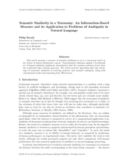 Semantic Similarity in a Taxonomy: An Information-Based Measure and its
  Application to Problems of Ambiguity in Natural Language