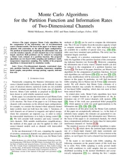 Monte Carlo Algorithms for the Partition Function and Information Rates
  of Two-Dimensional Channels
