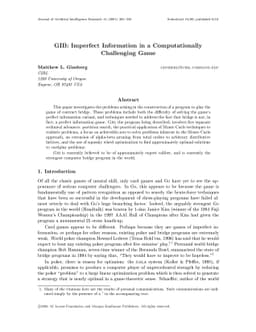 GIB: Imperfect Information in a Computationally Challenging Game