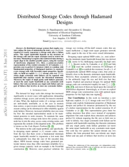 Distributed Storage Codes through Hadamard Designs