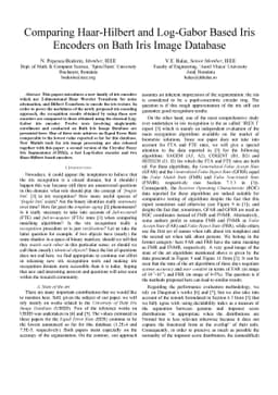 Comparing Haar-Hilbert and Log-Gabor Based Iris Encoders on Bath Iris
  Image Database
