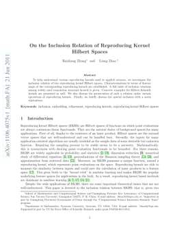 On the Inclusion Relation of Reproducing Kernel Hilbert Spaces