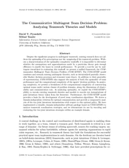 The Communicative Multiagent Team Decision Problem: Analyzing Teamwork
  Theories and Models