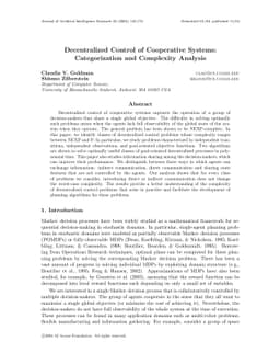 Decentralized Control of Cooperative Systems: Categorization and
  Complexity Analysis