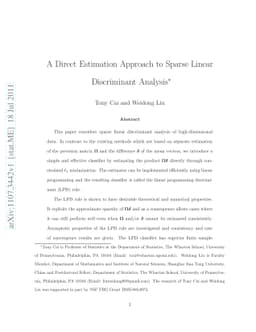 A Direct Estimation Approach to Sparse Linear Discriminant Analysis