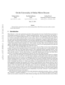 On the Universality of Online Mirror Descent