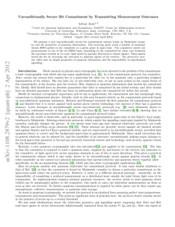 Unconditionally Secure Bit Commitment by Transmitting Measurement
  Outcomes