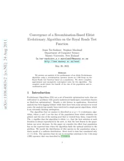 Convergence of a Recombination-Based Elitist Evolutionary Algorithm on
  the Royal Roads Test Function