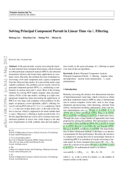 Solving Principal Component Pursuit in Linear Time via $l_1$ Filtering