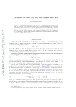 A Remark on the Lasso and the Dantzig Selector